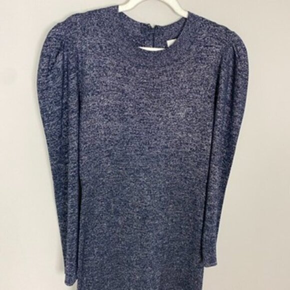 Sachin & Babi Amelie Metallic Sheath Dress Long Sleeves Puff Shoulders Blue - Picture 3 of 9